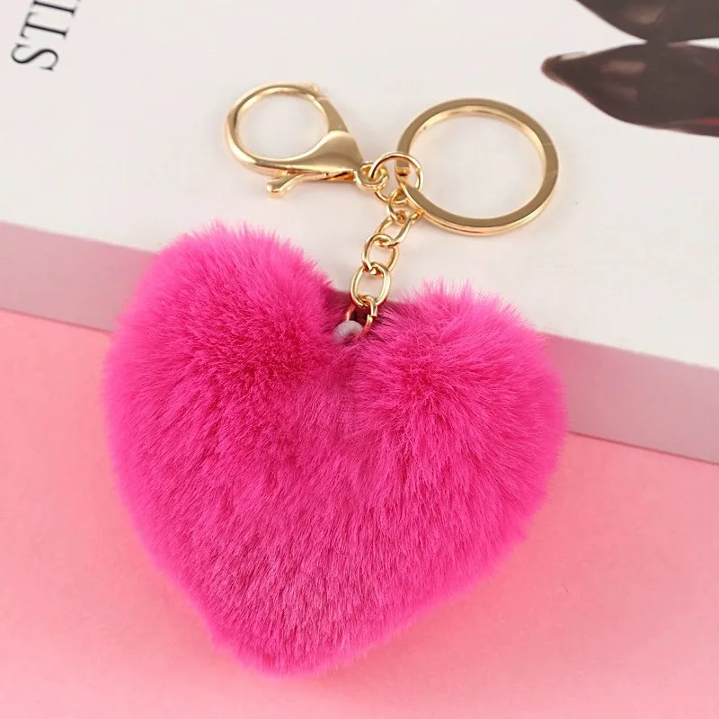Love Heart-shaped 8cm Plush Keychain Rainbow Plush Ball Keychain Car Bag Pendant Car Pendant Couple Key Clothing Accessories