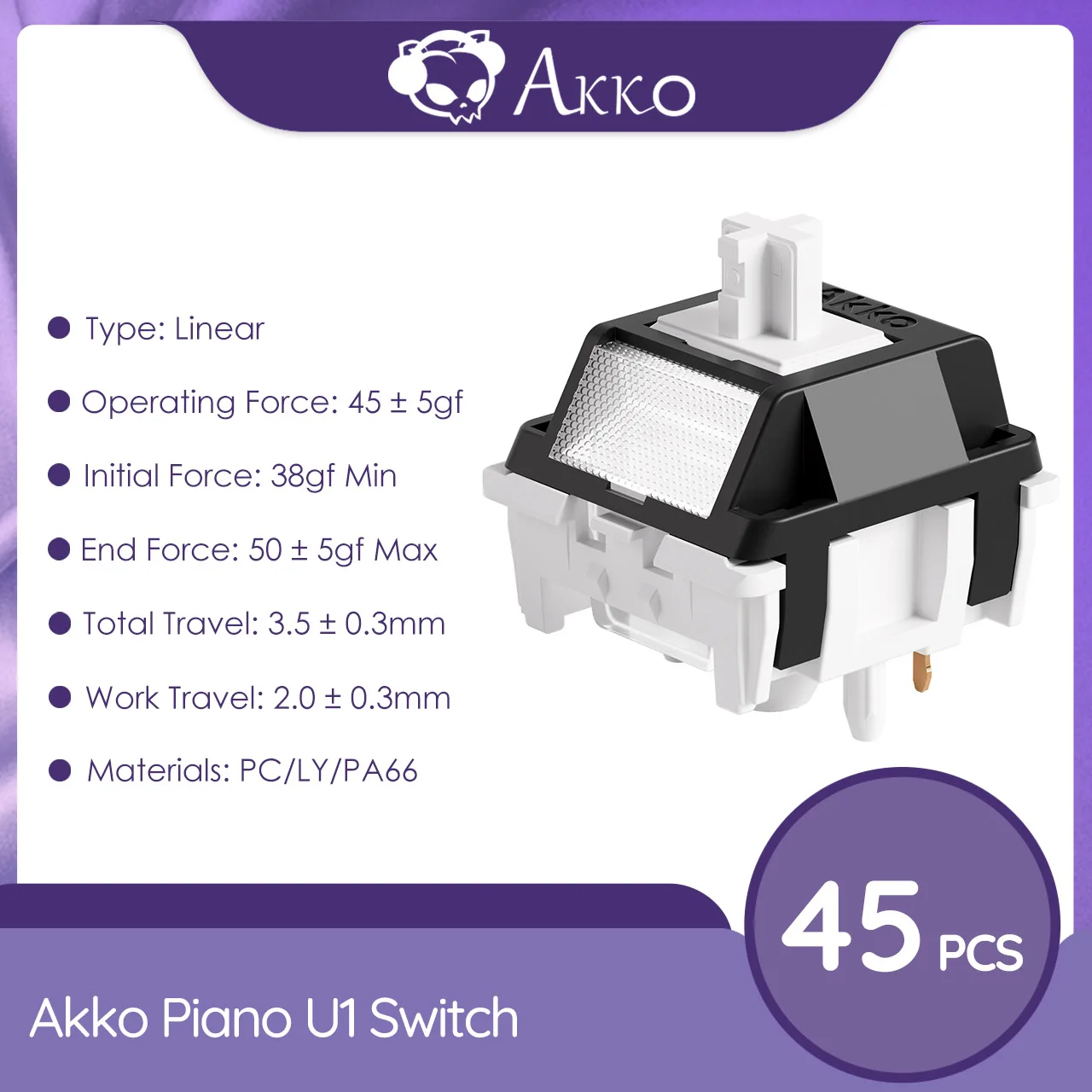 Akko U1 Series Mechanisch Toetsenbord met 5-pins Lineaire / Tactiele, fabrieksge-smeerde, hot-swappable MX-schakelaars, toetsenbordaccessoires
