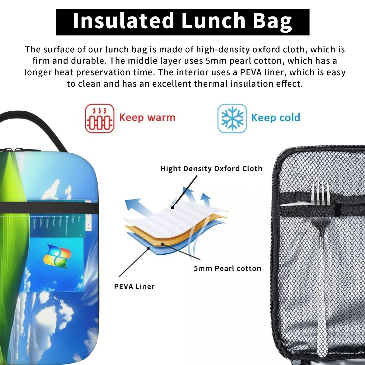 Frutiger Aero Windows XP Background Insulated Lunch Bag for Women Kids Portable Food Boxes Thermal Lunch Box Tote