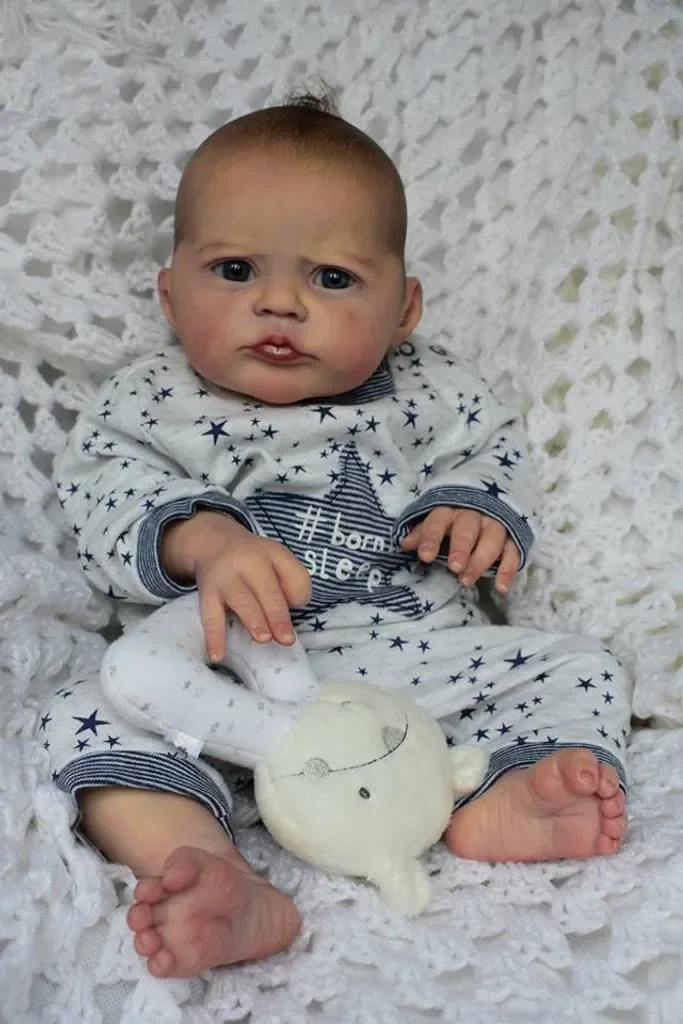 DLS 19 Zoll unvollendetes, unbemaltes Reborn-Puppenbausatz, Reiher, frische Farbe, weiche Vinyl-Puppenteile mit Stoffkörper und Augen