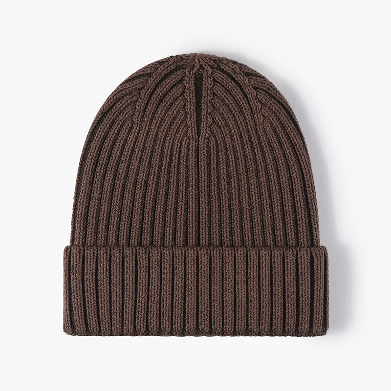 Cotton Cap Beanie Women Men Ribbed Knitted Hat Autumn Winter