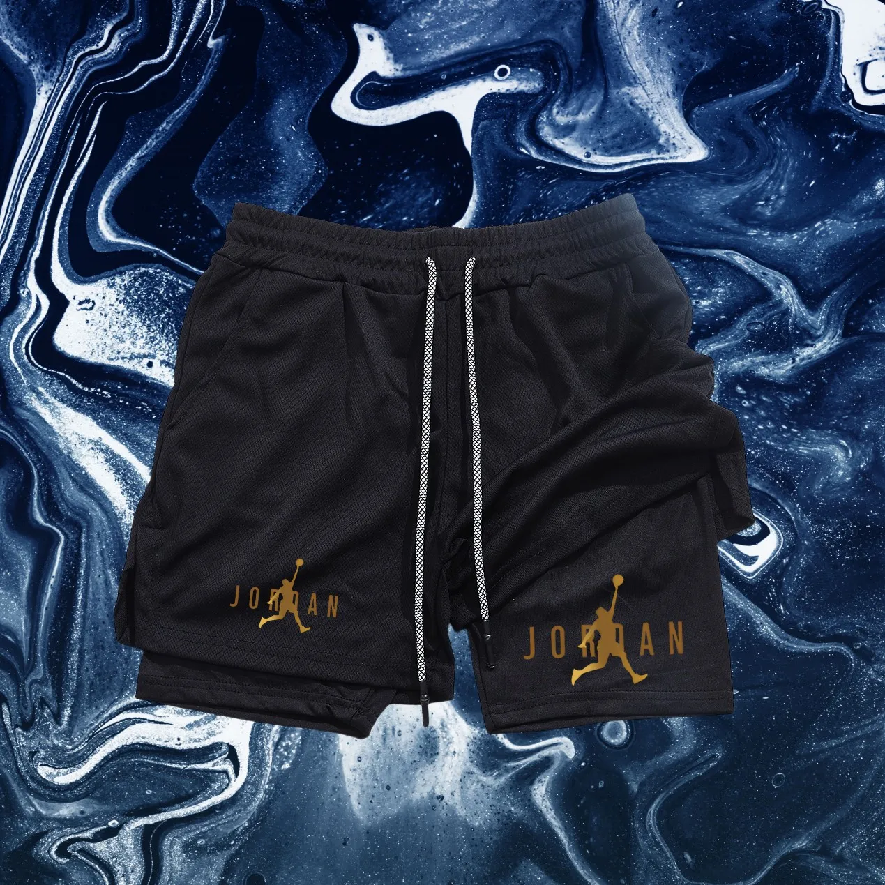 Short de sport 2 en 1 pour hommes, imprimé croisé, doublé de compression, short de sport, sac pour téléphone, housse de serviette, marche de haute qualité