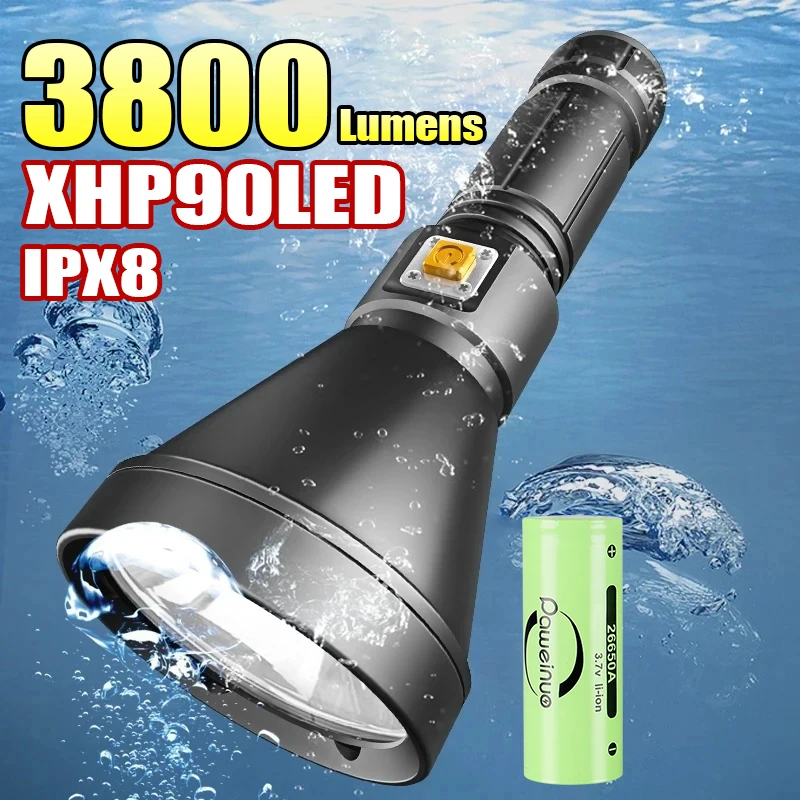 2024 Newest XHP90 Underwater Torch Most Professional Diving Flashlight IPX8 Waterproof Underwater Light Dive 200m Diving Lantern