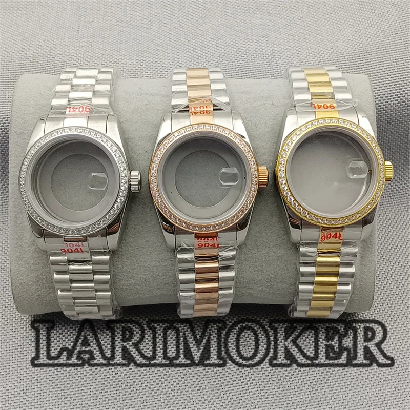 LARIMOKER 31mm Women\'s waterproof  Stainless Steel Strap Sapphire Glass Silver Diamond Index Case  Fit NH05 NH06 Movement