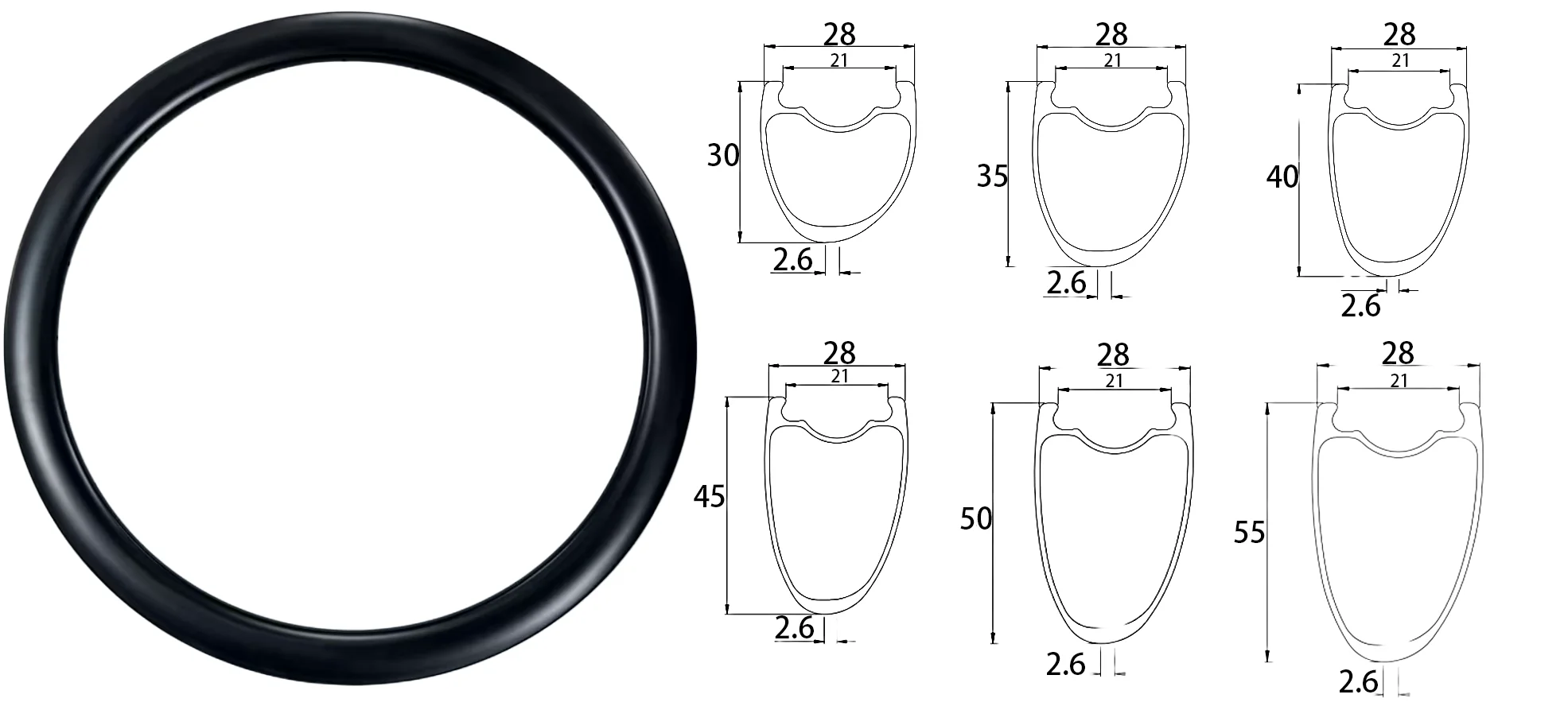 

700C Carbon Fiber Bicycle Rim 28mm Wide Asymmetric Tubeless UD appearance Lightweight High Strength Road Bike Wheel Rim