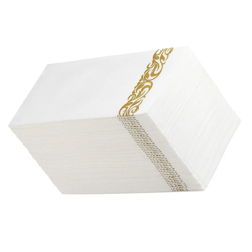

100 шт. Складные салфетки 40x30 см с золотым узором, одноразовые, для отелей, ресторанов, свадеб, мероприятий, для элегантного сервировки стола