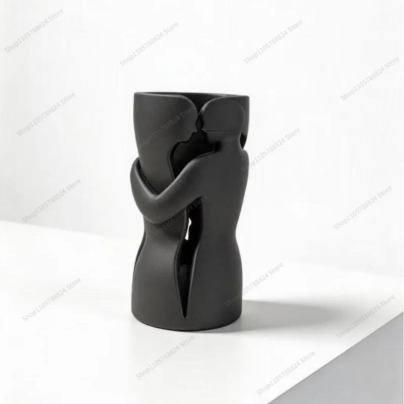For abstract couple style decorative vase ornament, black creative home flower desktop decoration