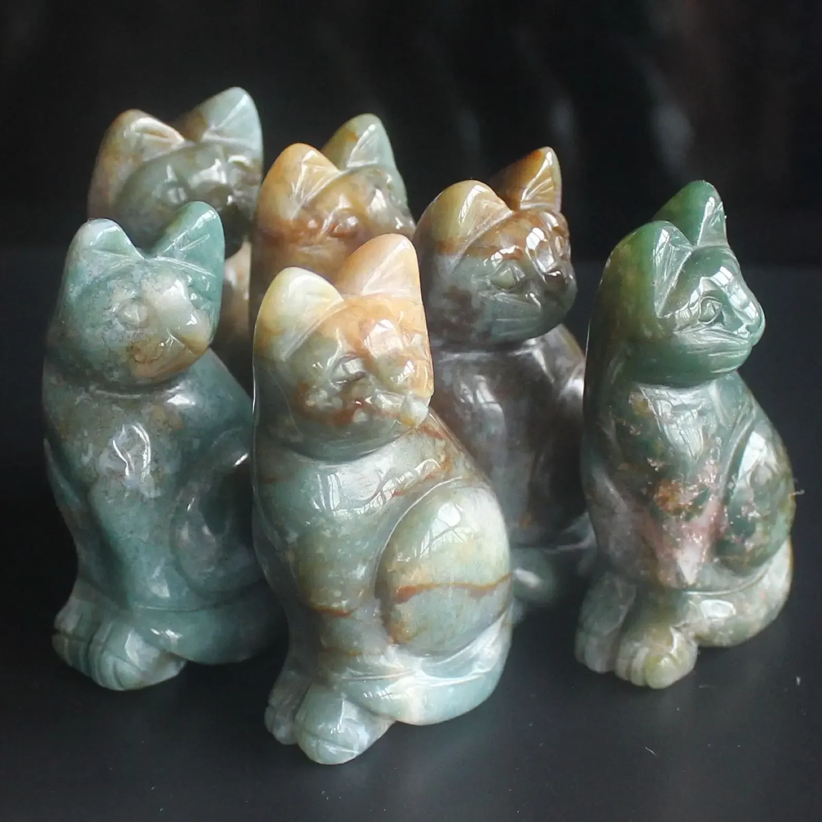 

Hand Carved Mixed gemstom crystal cat animal Figurine Animal statue