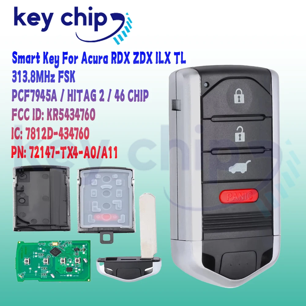 313.8MHz  Remote Car Key Fob for Acura TL 2009 2010 2011 2012 for Acura RDX ILX 2013 2014 2015 M3N5WY8145 KR5434760