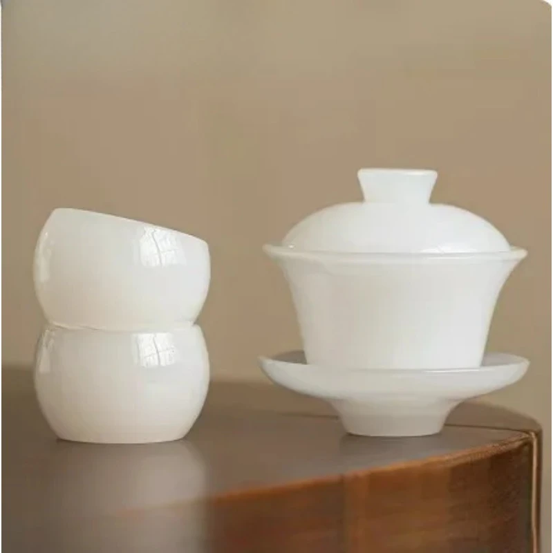 

135 мл Элитный гайвань из белого фарфора, японская термостойкая чаша для чая из саньцай-стекла, чайник-чаша с крышкой, кружка, чайная посуда, изделие ручной работы