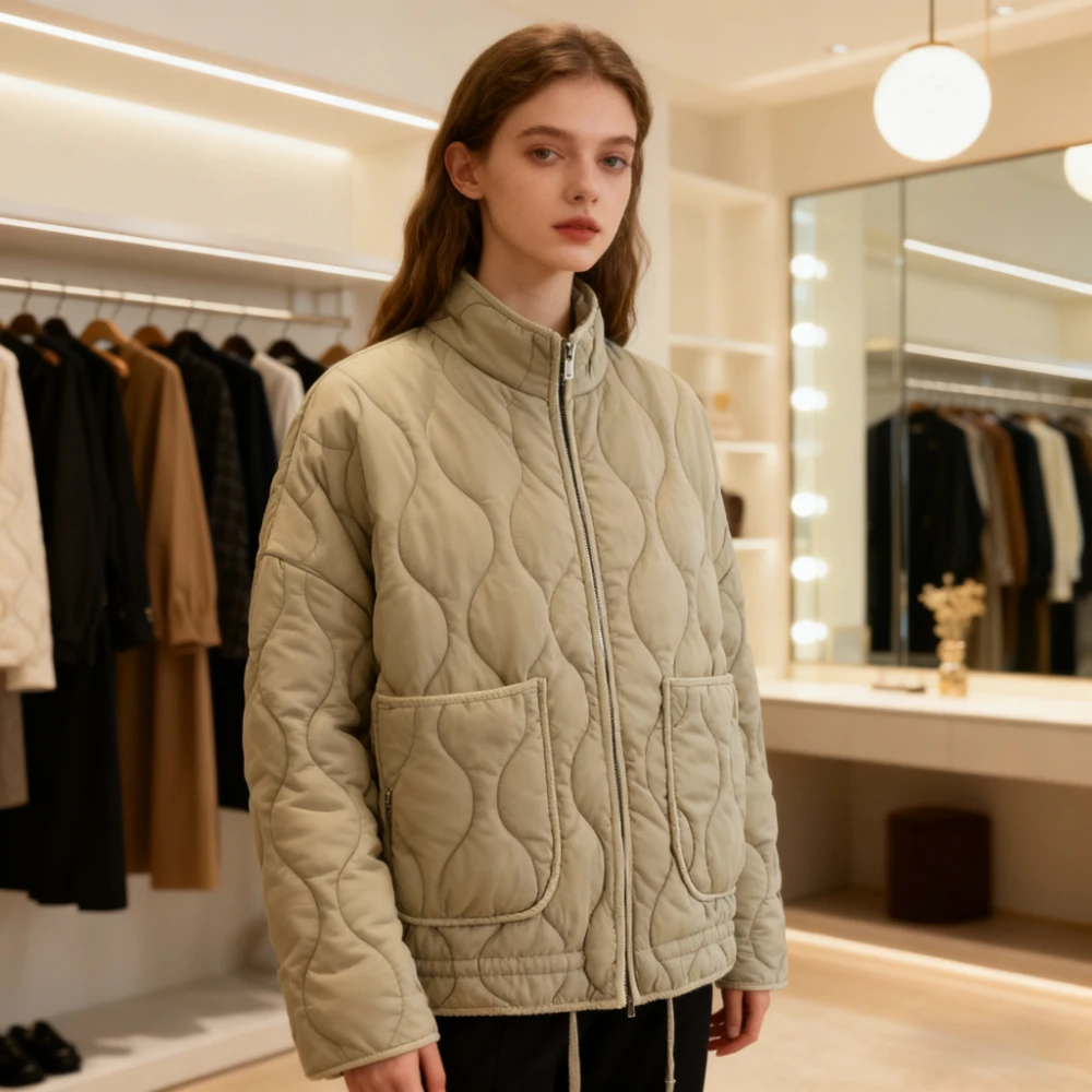 

Spliced Solid Zipper Women Parka Long Sleeve Parkas Outerwear Jacket Cardigan Loose Casual Pockets Winter 2025 Draw String