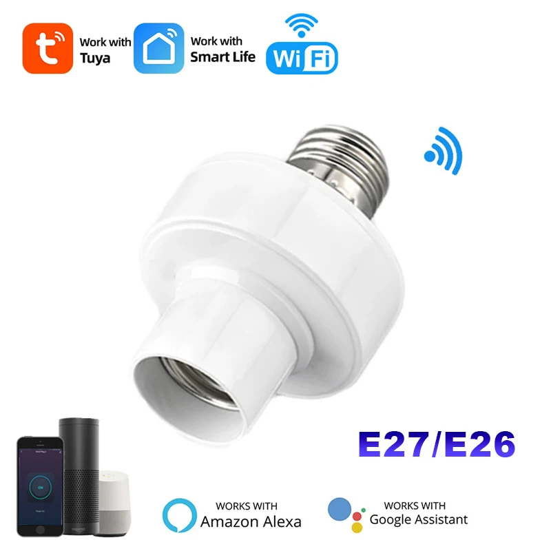 Tuya WiFi Smart Light Socket Adapter E27/E26 portalampada Base AC85-265V Smart Life APP Control funziona con Alexa Google Home