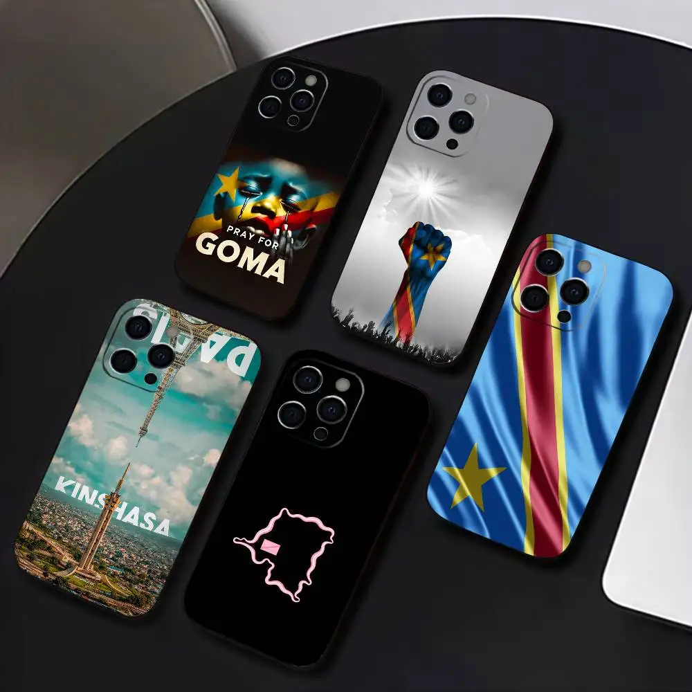 D-Democratic R-Republic C-Congo Flag Phone Case For IPhone 17,16,15,14,13,12,11,Plus,Pro,Max,Plus,XS,soft case Black silicone