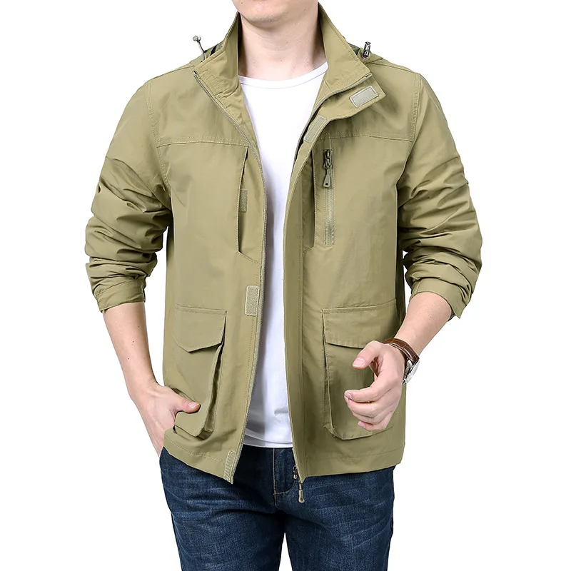 

Quick-drying Multi-Bag Tooling Men's Loose Large Size Spring, Autumn and Winter Flying Jacket Outdoor Hooded Jacket Men