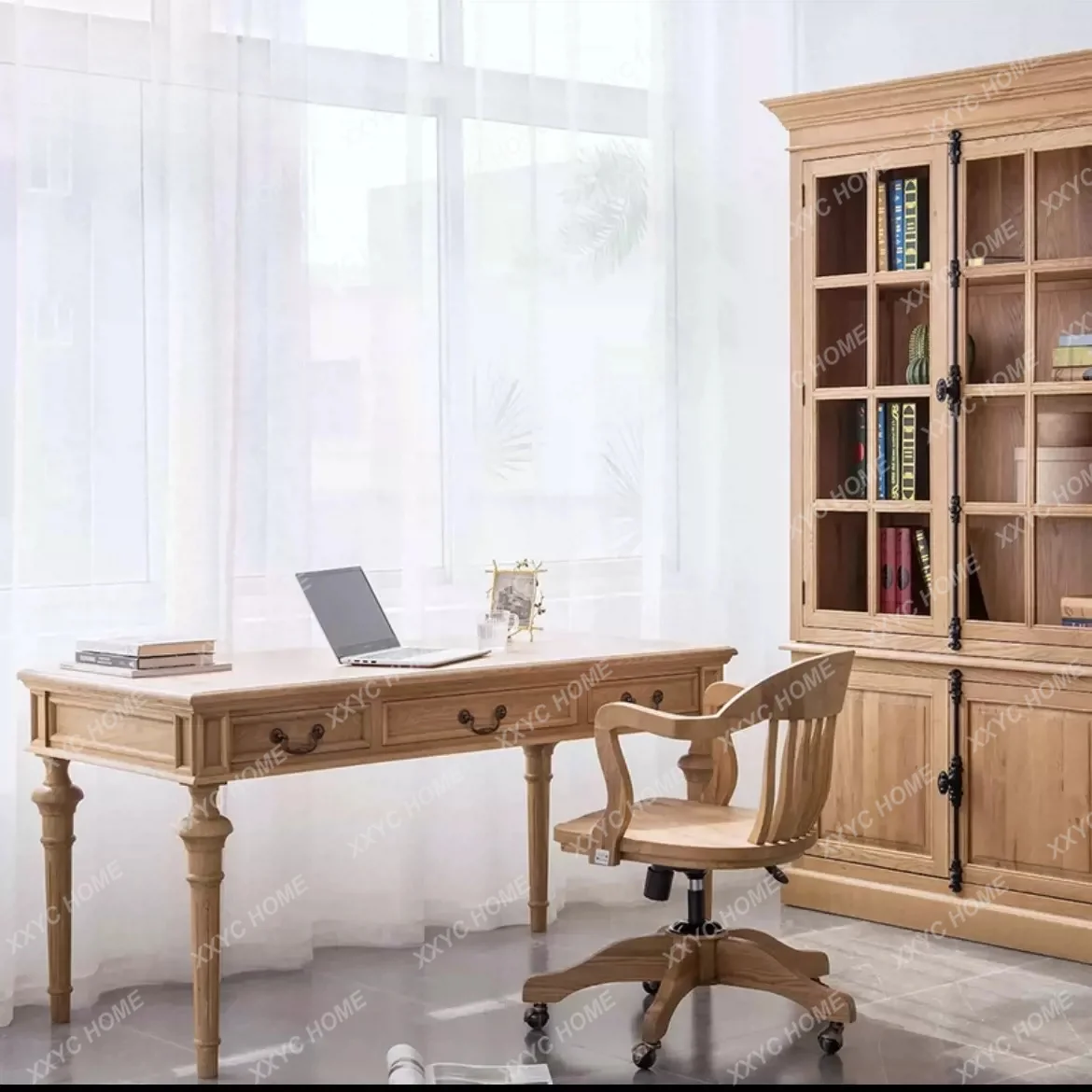 Solid wood black retro old writing  European style with pumping storage desk office computer