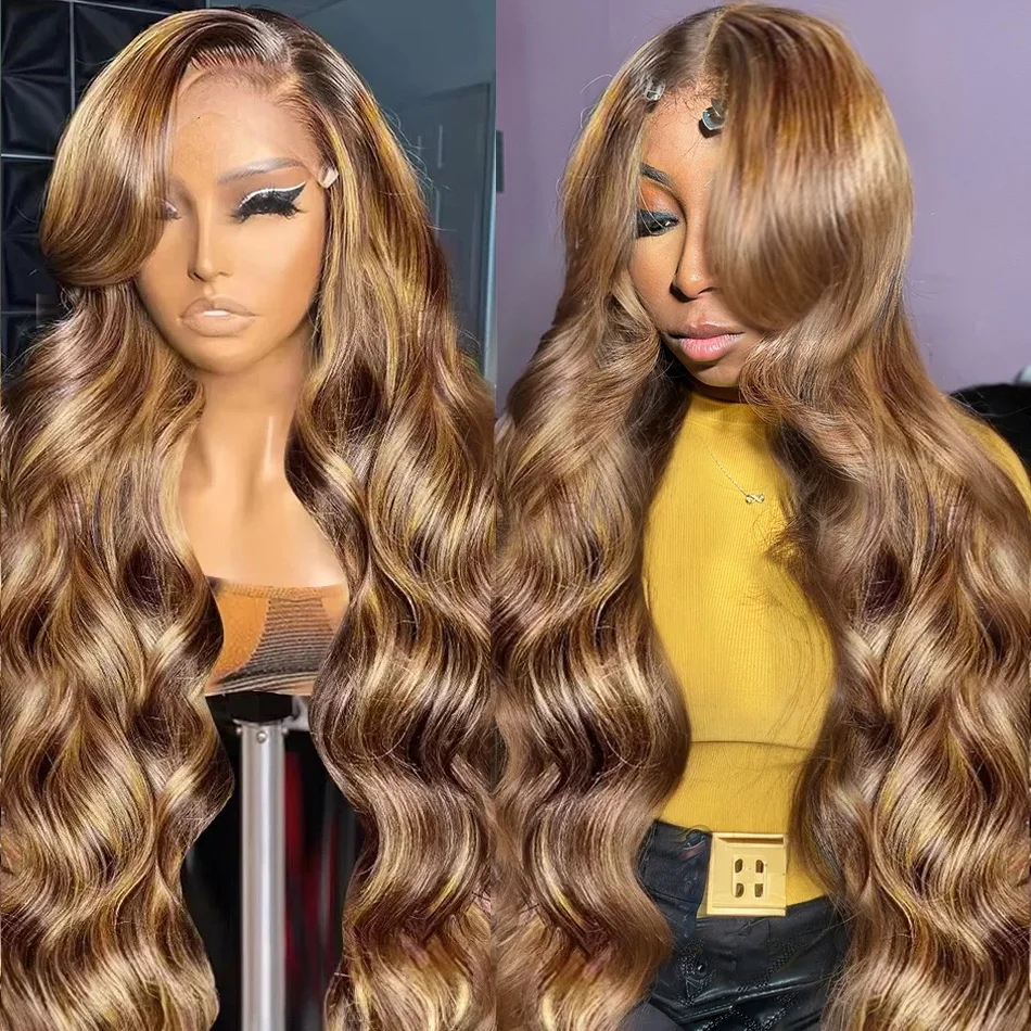 30 40 Inch 4/27 Highlight Ombre Blonde Body Wave 13x4 Pre Plucked Lace Front Wig 13x6 HD Transparent Lace Frontal Human Hair Wig