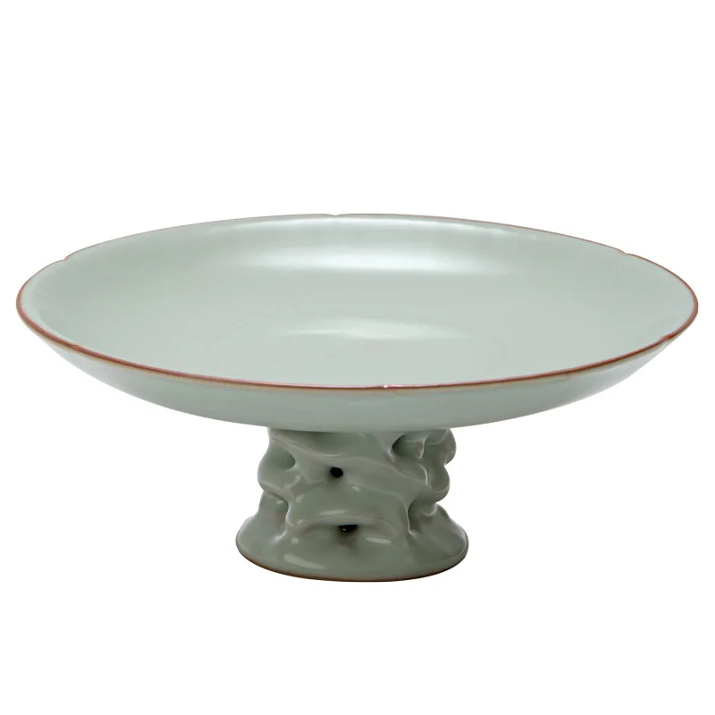 

Ru kiln high-footed fruit plate opening can raise handmade ceramic tea point plate high-footed fruit plate Kung Fu tea ceremony