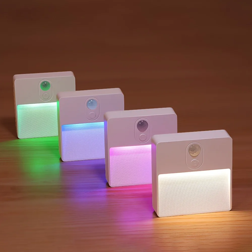 

1 шт./2 шт. RGB датчик движения ночник, USB перезаряжаемый светодиодный настенный светильник, беспроводной магнитный светильник для шкафа, подходит для спальни