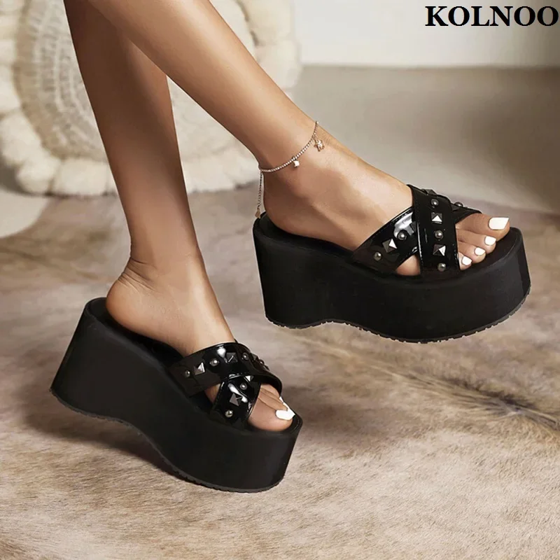 ASHIOFU 2025 New Style Women's Slippers Platform Thick-Bottom Rivets Spikes Sandals Summer Evening Party Fashion Prom Sexy Shoes