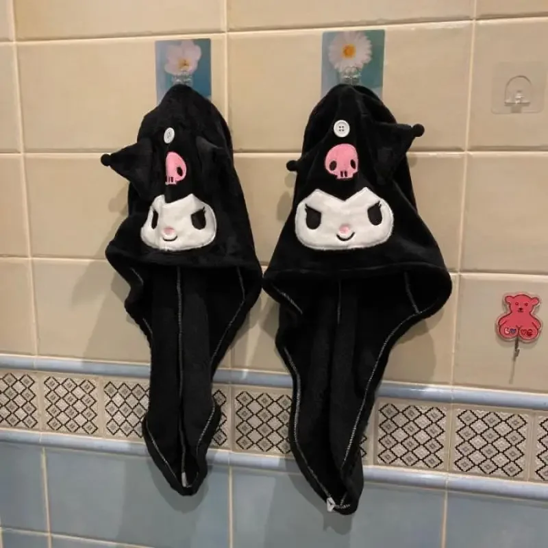 Kawaii Sanrio Hair Drying Cap Kuromi Accessories Cartoon Cute Anime Water Absorbent Easy To Dry Wrap Head Towel Toys Girls Gift