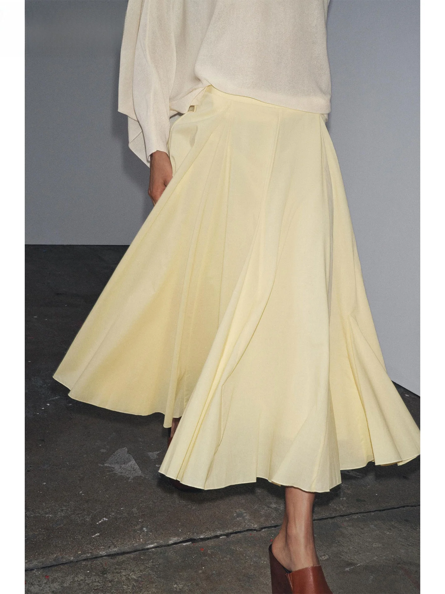 ZAPRHA Midi A-Line Skirt Faionable Wide Hem Pleated mid Waist  Skirt Casual Sle Summer New Arrival for Ladies