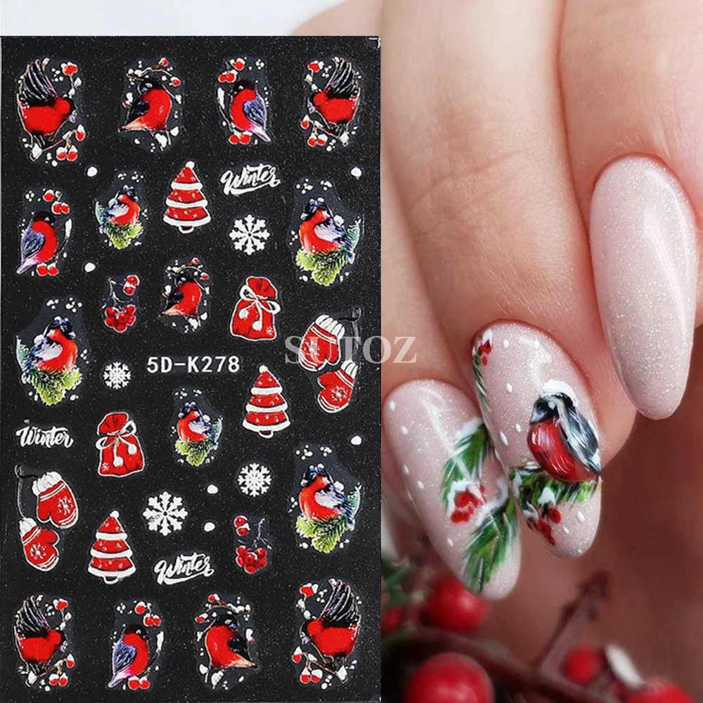 Christmas Nail Stickers Winter Design Snowbirds Nail Decals Deer Snowflakes Gloves Elk Tree Sliders New Year Decoration GL5DK278