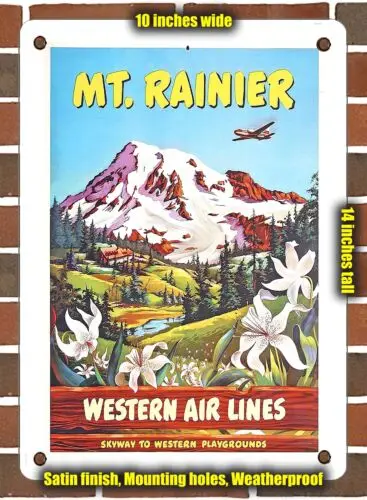 METAL SIGN - 1954 Mt. Rainier Western Air Lines - 10x14 Inches