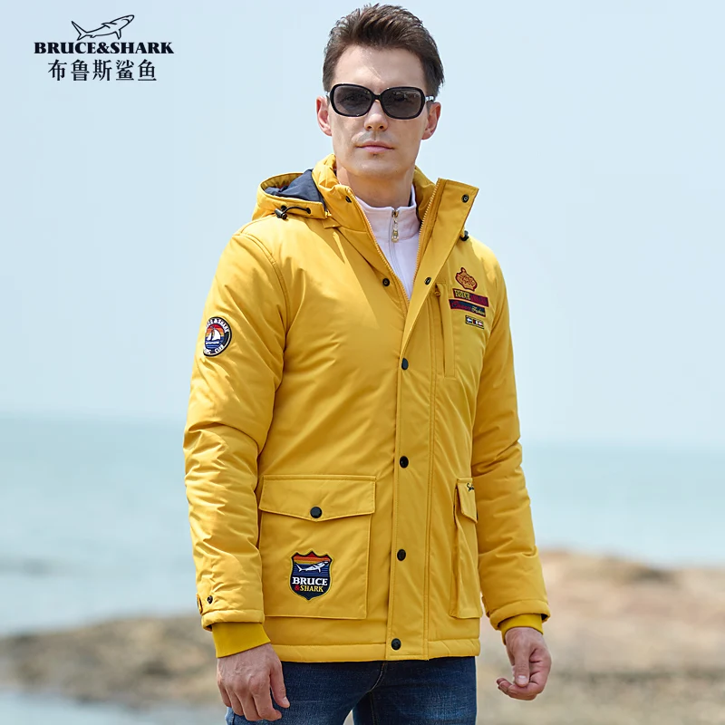 2023 Men\'s Outerwear Jackets Winter Clothes Bruce&Shark Men\'s Coats Thicken Cotton Male Blouse Fashion Loose Big Size 4XL Yellow