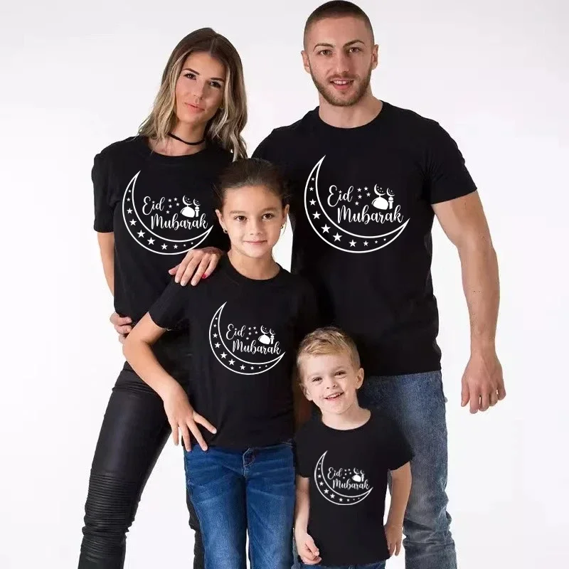 Eid Mubarak Family Matching Shirts Cotton Dad Mom Kids Tshirts Baby Boys Girls Rompers Funny Family Look Ramadan Mubarak Outfits