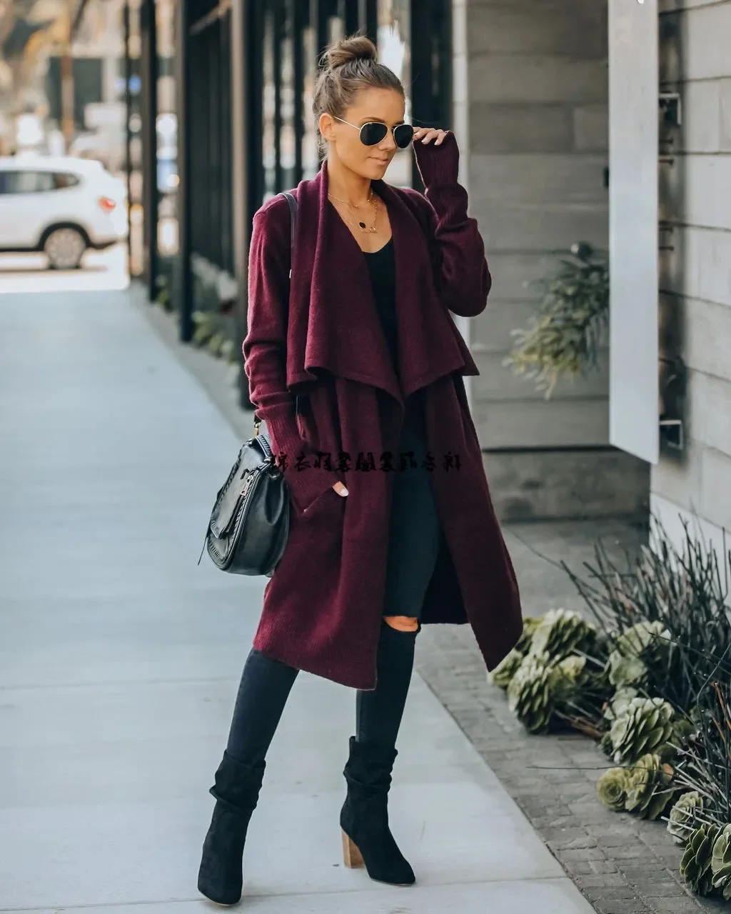 

Solid Color Temperament Knitted Long Cardigan Coat, Women's Autumn Winter Fashion OL Commuting Loose Irregularity Knitted Coat