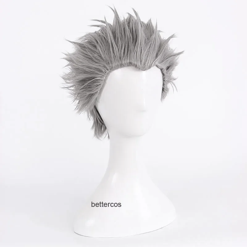 Vergil Cosplay Wig Short Silver Grey Slicked-back Hair Heat Resistant Synthetic Hair Wig Wig Cap