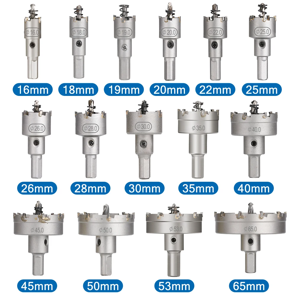 XCAN Drill Bit Carbide Tip Drill Bit TCT Hole Saw Set 16-65mm Drill Bit for Stainless Steel Wood Metal Drilling Hole Opener