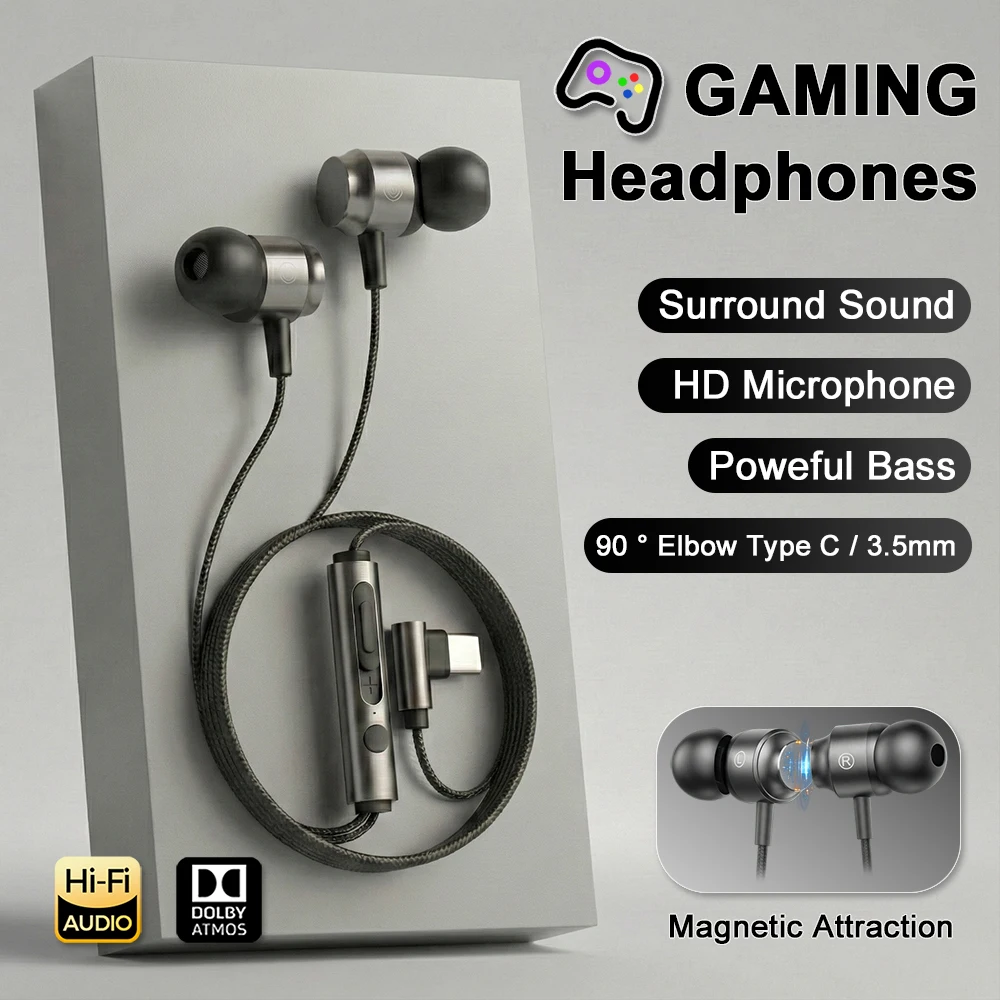 Auriculares para juegos por cable con Chip Digital tipo C, auriculares intrauditivos de graves pesados HIFI de 3,5mm para Samsung Galaxy iPhone 17 Xiaomi 17