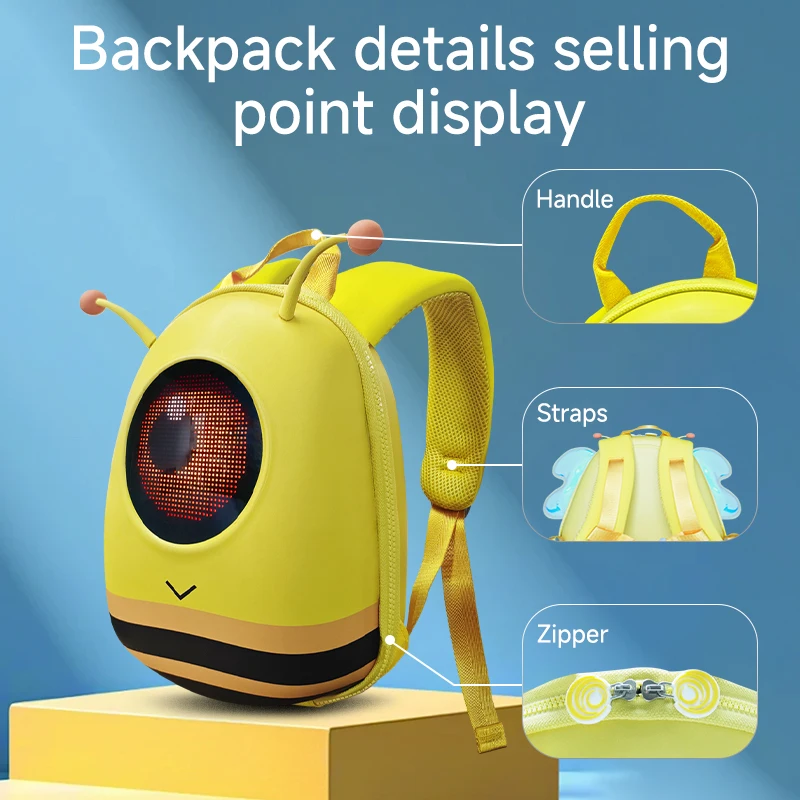 LED عرض هارد شل ذكي بلوتوث متوهجة عيون على ظهره فتاة الأطفال حقيبة عيد ميلاد هدية عيد حقيبة الحديقة #3