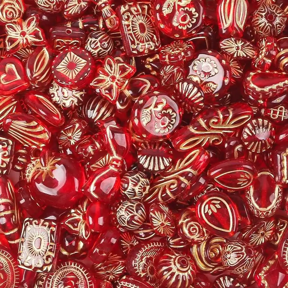 50grams Vintage Czech Lampwork Beads Red Retro Exiquite Acrylic Spacer Beads for Jewelry Making DIY Gorgeous Bracelets Necklace