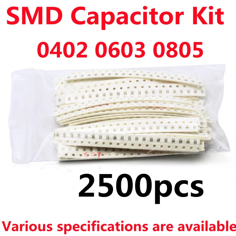 2500PCS 0402 0603 0805 Capacitor kit 50values*50pcs 1pF~10uF Samples Kit Electronic Diy Kit 10pF 15PF 68PF 1nF 10nF 100nF
