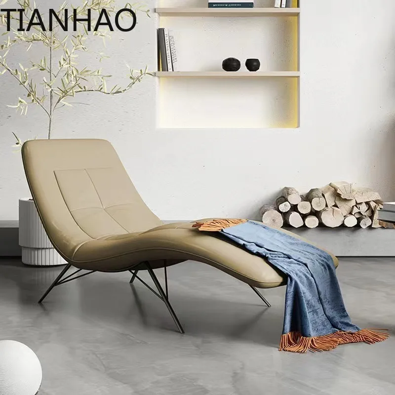 Modern Minimalist Leather Sofa Chaise Lounge for Small Spaces Balcony Living Room Single Seater Recliner Chair for