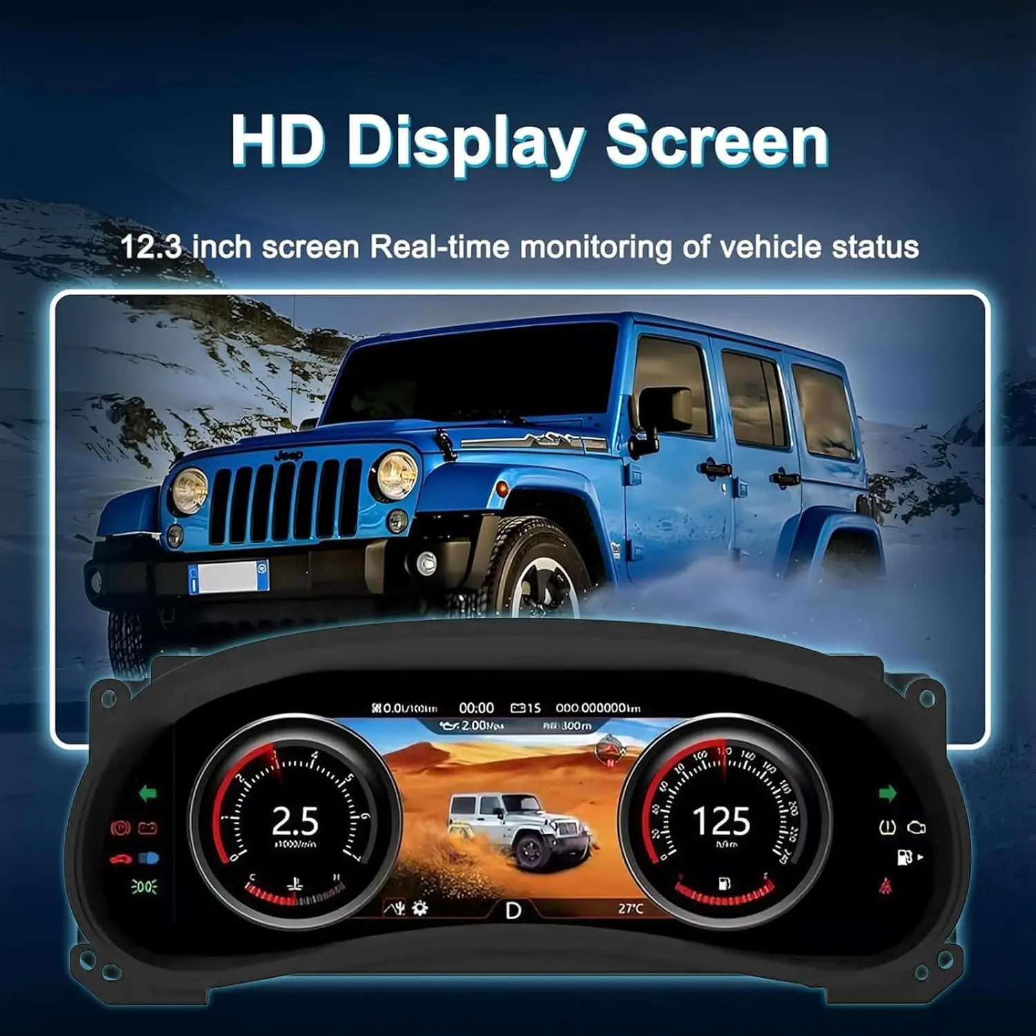 

For Jeep Wrangler 2011-2017 Dashboard Cluster Digital Screen 5+4 Colour UI 2K Speedometer LCD instrument panel Anti-glare screen