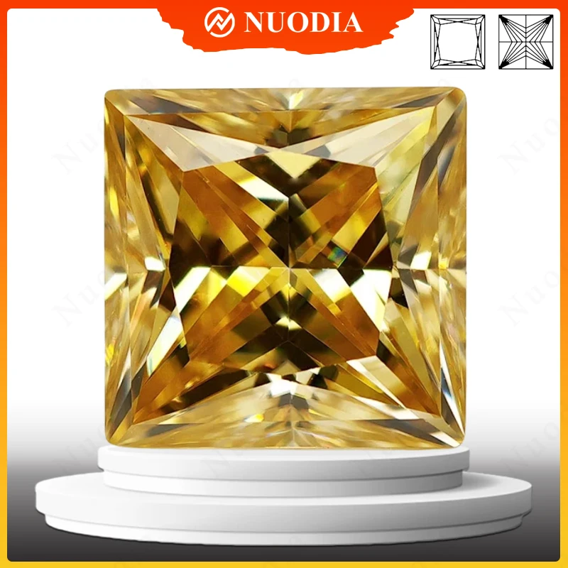 Moissanite Lab Diamonds Lemon Yellow Princess Cut 0.6-6.0ct VVS1 Pass Diamond Tester for Moissanite Jewelry Making With GRA