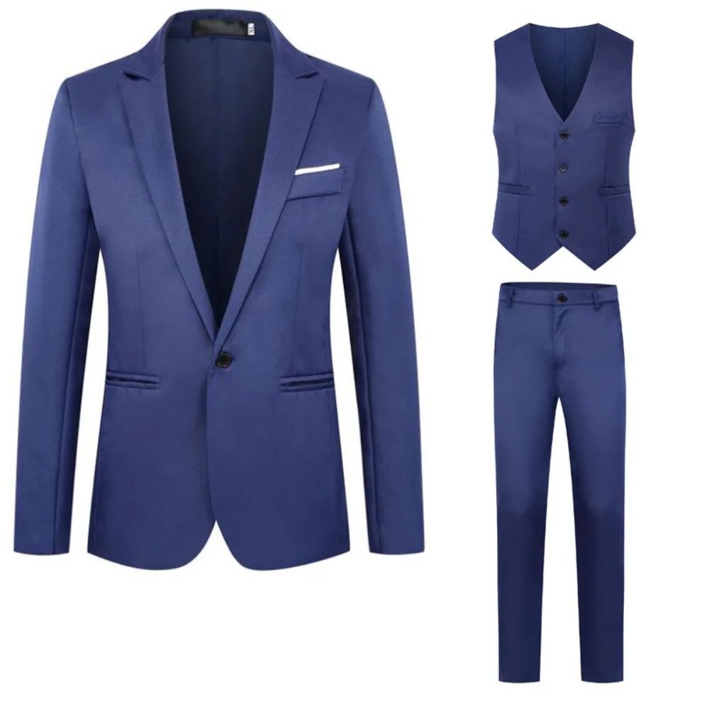 

2025 Men's Business Casual Three-Piece Suit Set - Blazer, Trousers & Vest