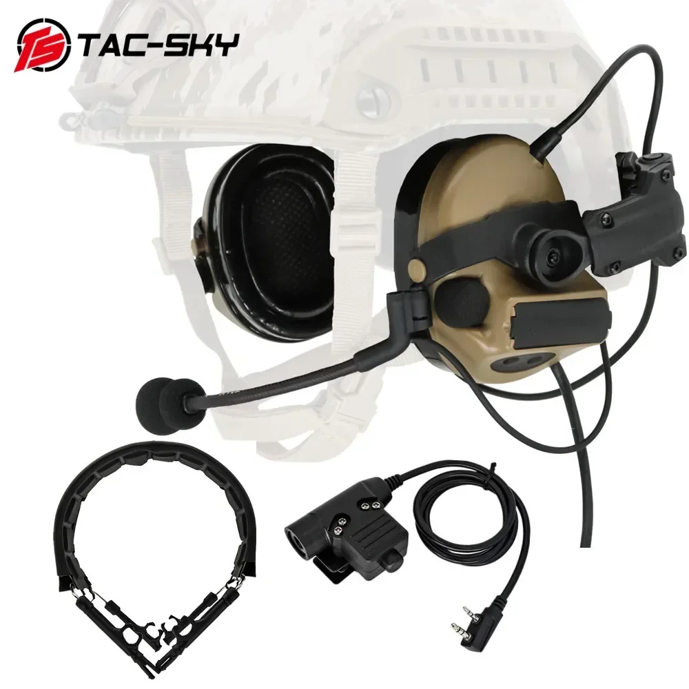 TS TAC-SKY COMTAC2 Tactical Helmet ARC-Rail Adapter Stand Version Comes with Headband and U94 PTT for Hunting Airsoft Sports