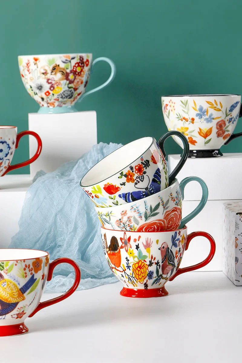 

Creative Underglaze Colored Water Cups, American Hand-painted Ceramic Cups, Large Capacity, Milk, cereal, Breakfast Cups