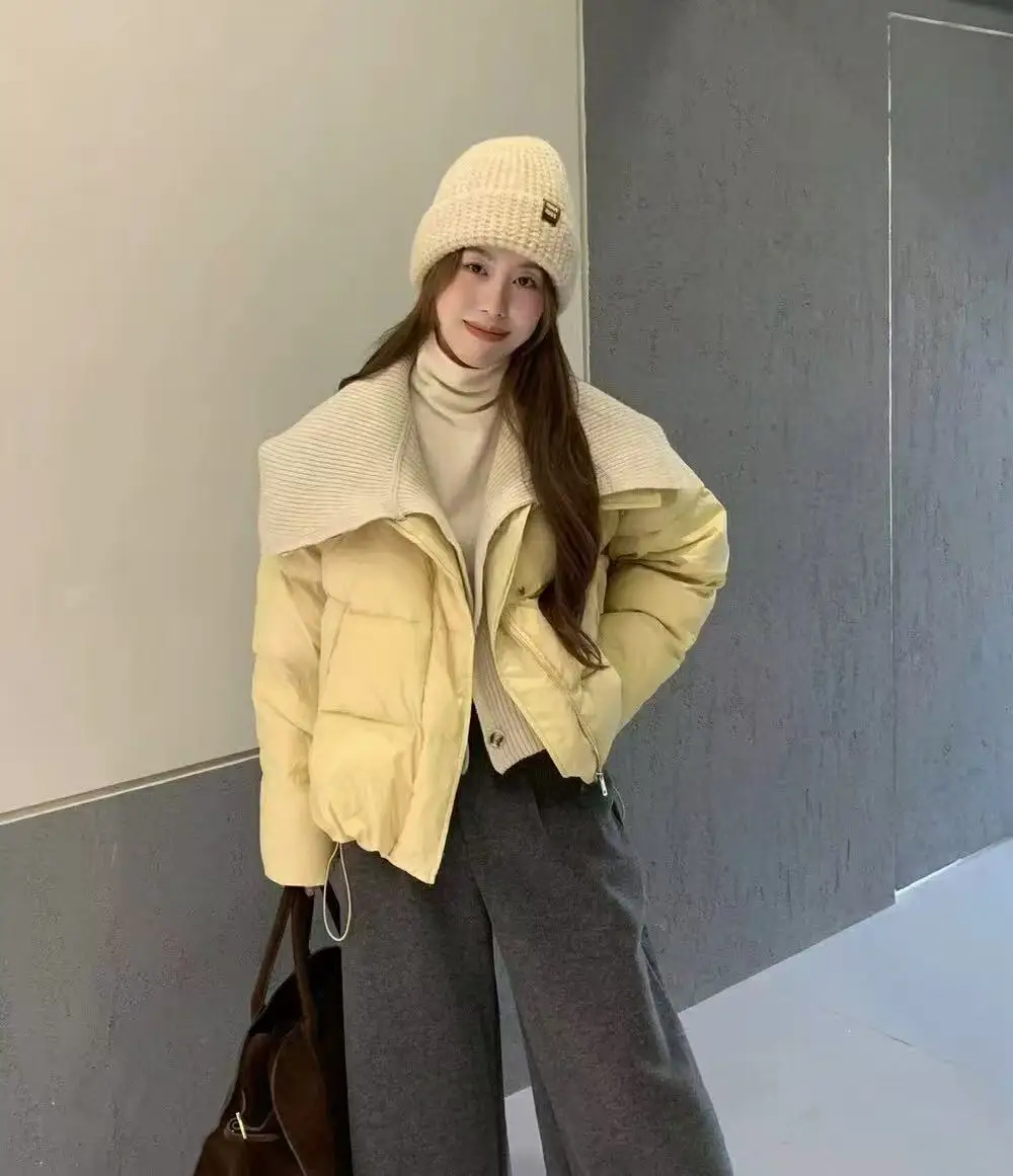 

XF2532 Autumn/Winter 25 New Women's Clothing Korean Knitted Shawl Short Down Jacket Small White Duck Down Coat