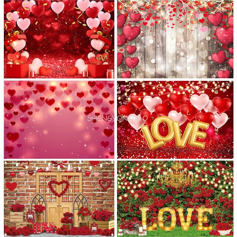 

SHENGYONGBAO Valentine's Day Photography Backdrops Wooden Board Flower Backgrounds Birthday Decor Photo Backdrop QMH-02