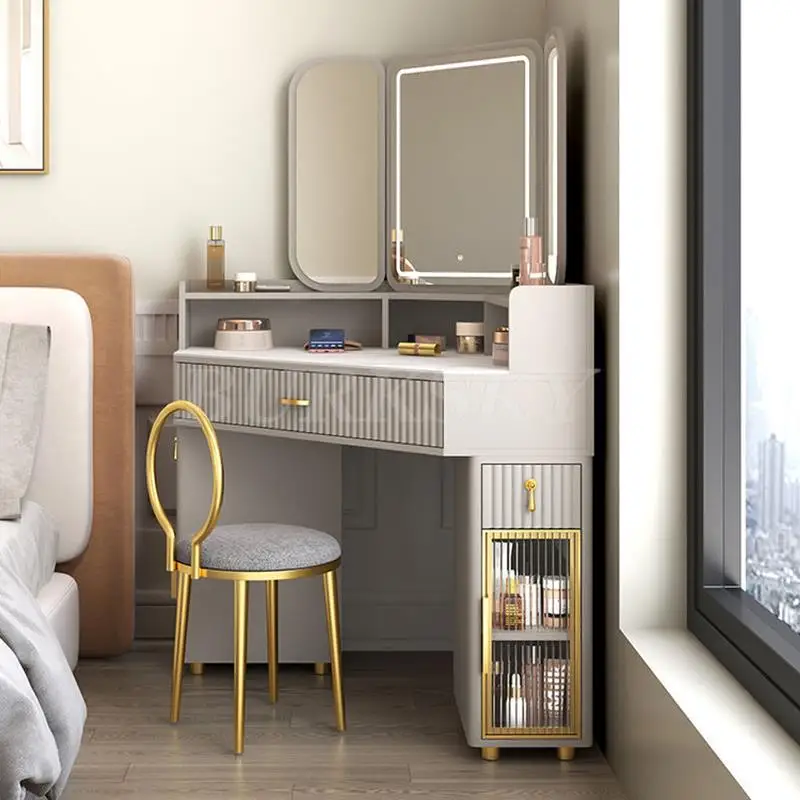 Dressing Table Luxury Modern Triangle Corner Vanity Furniture Makeup Dressing Table With Mirror Bedside Desk For Bedroom