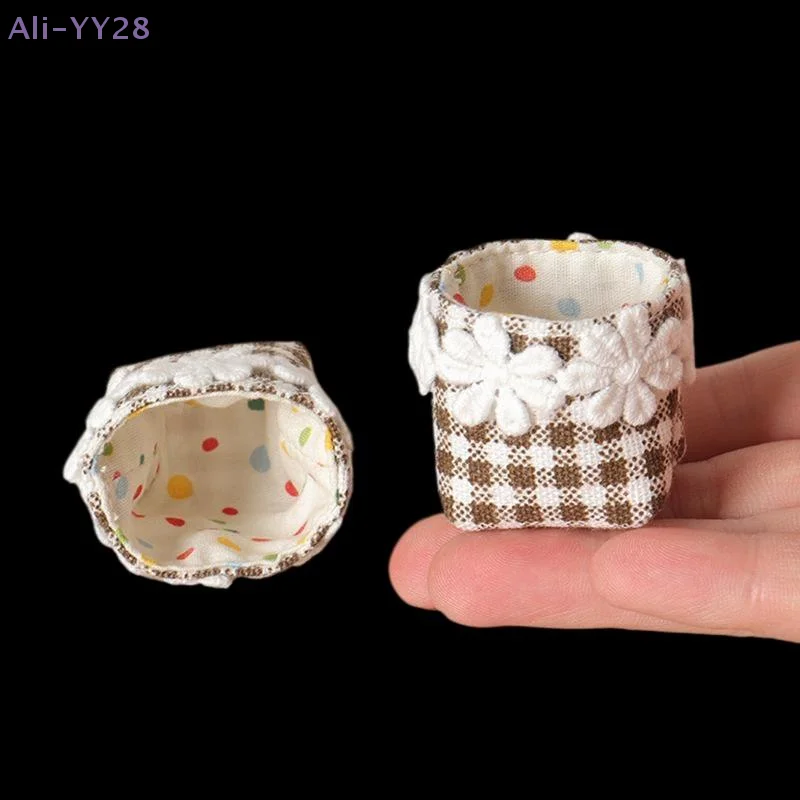 {MX} Cesta de Almacenamiento de Tela Miniatura para Casa de Muñecas 1/12, Modelo de Adorno para Escena del Hogar, Juguetes de Simulación, Muebles para Casa de Muñecas