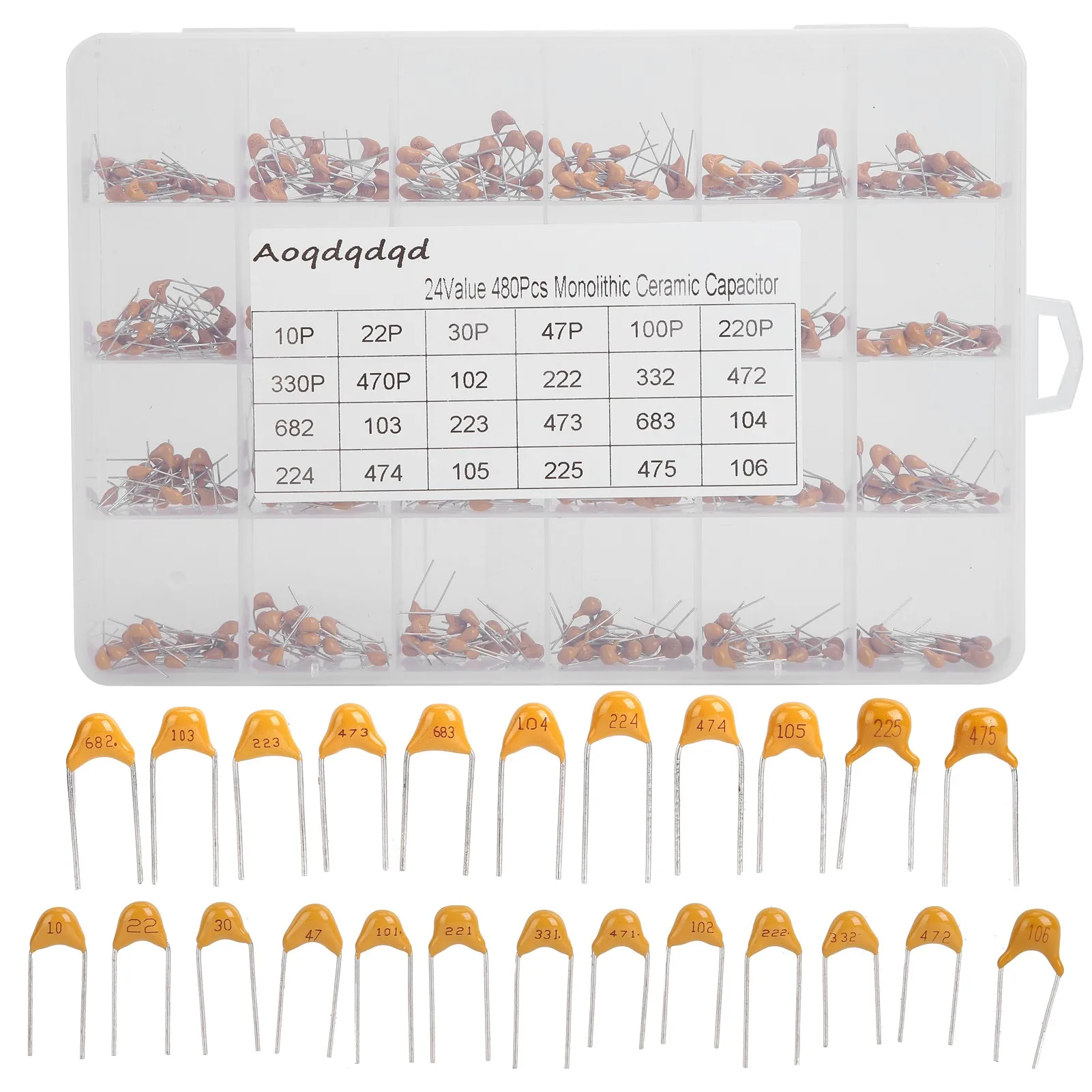 

Набор керамических монолитных конденсаторов 480 шт., 10 пФ-10 мкФ, 24 номинала, стабильные, устойчивые к коррозии, для DIY, 50В, электронные компоненты
