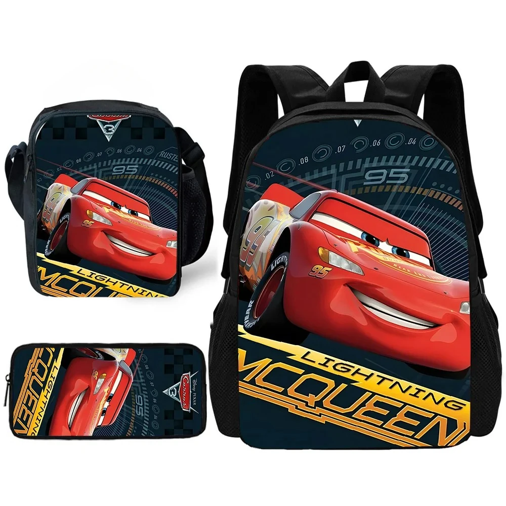 

MINISO Disney 3PC Car Racing Lightning McQueen School Backpack with Lunch Bag, Pencil Bag, Boys Boys School Bag Best Gift