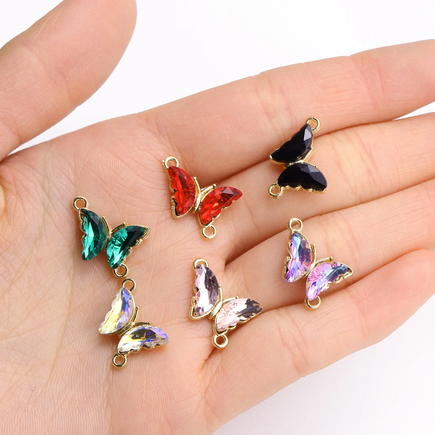 10 ชิ้นแก้วคริสตัลผีเสื้อตัวเชื่อมต่อจี้สําหรับสร้อยข้อมือผู้หญิงสร้อยคอ DIY เครื่องประดับอุปกรณ์เสริม Charms Materi