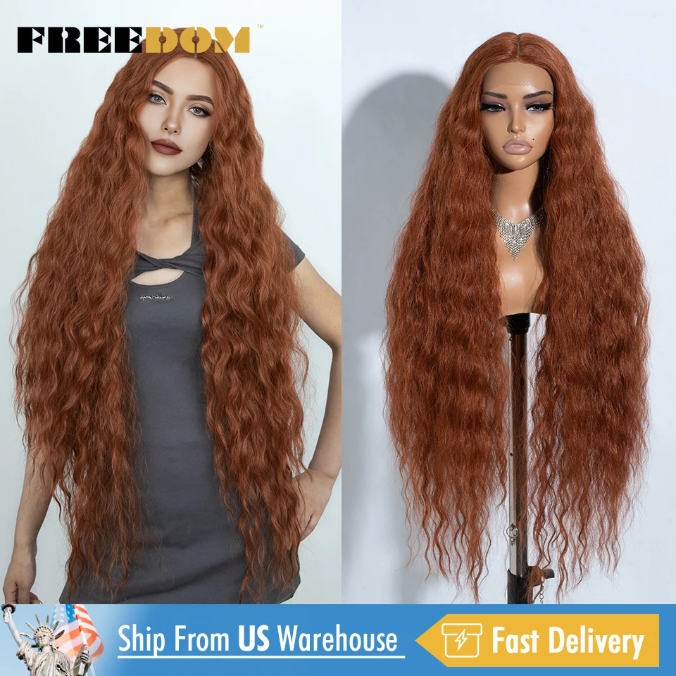 

FREEDOM Synthetic Lace Front Wigs For Women 42" Super Long Curly Wig 6" Deep Part Lace Wigs Black Ginger Wig Cosplay Wigs